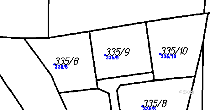 Parcela st. 335/9 v KÚ Radimovice u Tábora, Katastrální mapa