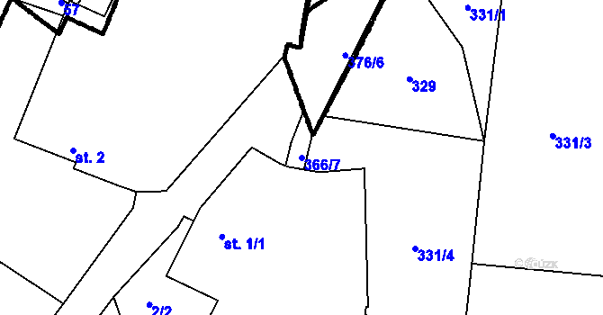 Parcela st. 366/7 v KÚ Radimovice u Tábora, Katastrální mapa
