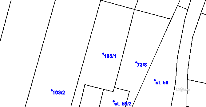 Parcela st. 103/1 v KÚ Radkov u Tábora, Katastrální mapa
