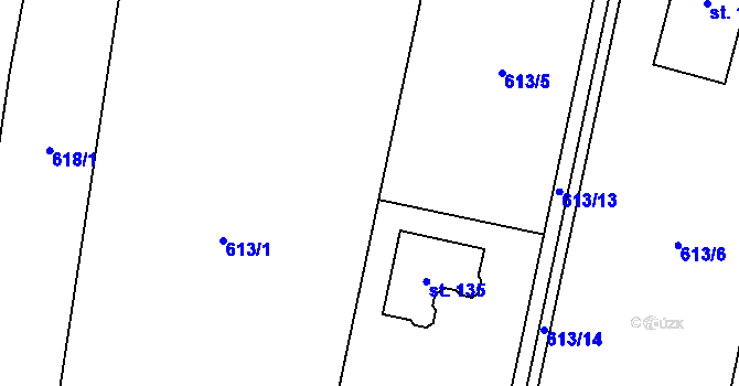 Parcela st. 613/4 v KÚ Radkov u Tábora, Katastrální mapa