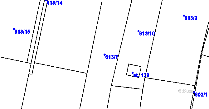 Parcela st. 613/7 v KÚ Radkov u Tábora, Katastrální mapa