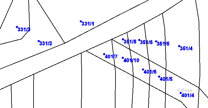 Parcela st. 401/7 v KÚ Radkov u Tábora, Katastrální mapa
