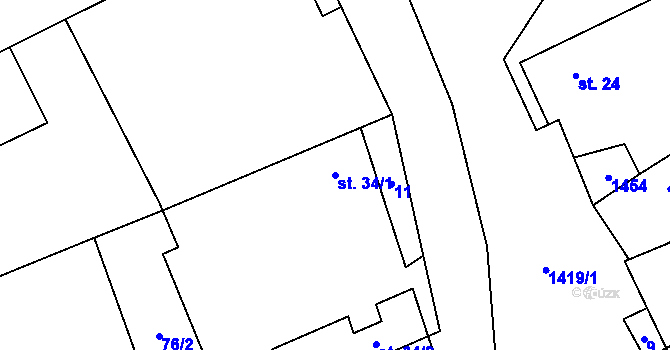 Parcela st. 34/1 v KÚ Radkov u Telče, Katastrální mapa
