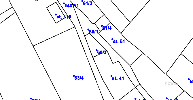 Parcela st. 60/3 v KÚ Radkov u Telče, Katastrální mapa
