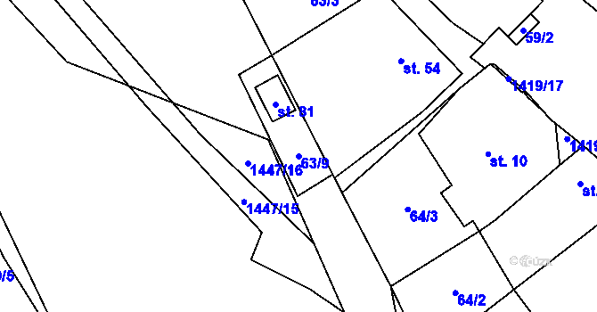 Parcela st. 63/9 v KÚ Radkov u Telče, Katastrální mapa