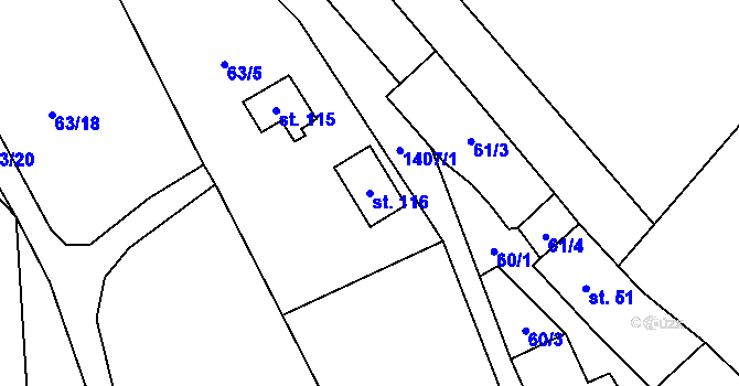 Parcela st. 116 v KÚ Radkov u Telče, Katastrální mapa