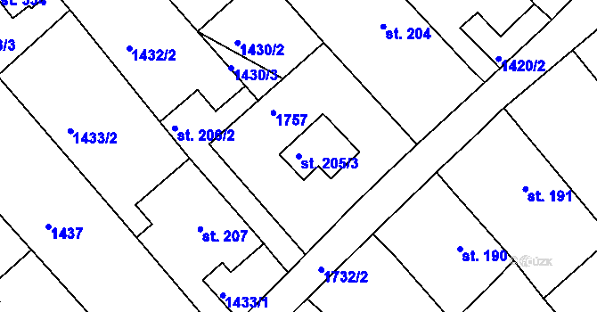 Parcela st. 205/3 v KÚ Radkov u Vítkova, Katastrální mapa