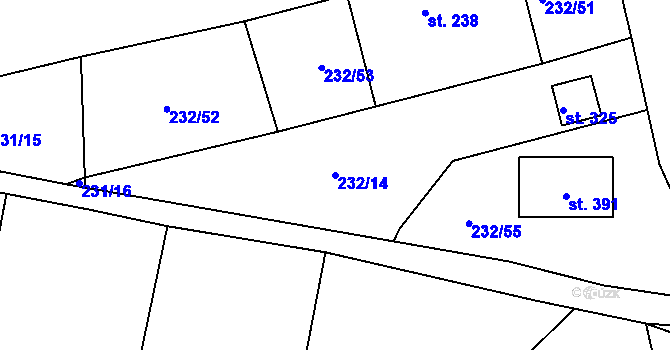 Parcela st. 232/14 v KÚ Radkov u Vítkova, Katastrální mapa