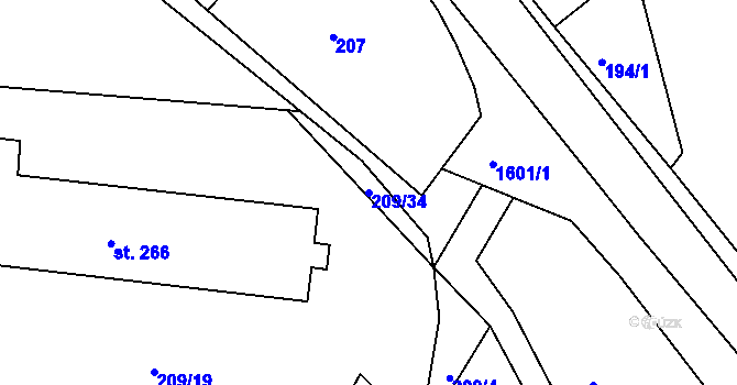 Parcela st. 209/34 v KÚ Radkov u Vítkova, Katastrální mapa