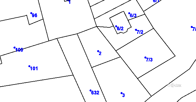 Parcela st. 2 v KÚ Radkova Lhota, Katastrální mapa