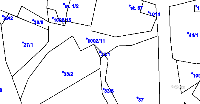 Parcela st. 33/1 v KÚ Radlice u Volfířova, Katastrální mapa