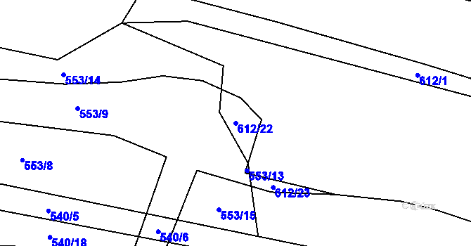 Parcela st. 612/22 v KÚ Radlice u Volfířova, Katastrální mapa