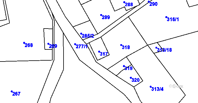 Parcela st. 317 v KÚ Rádlo, Katastrální mapa