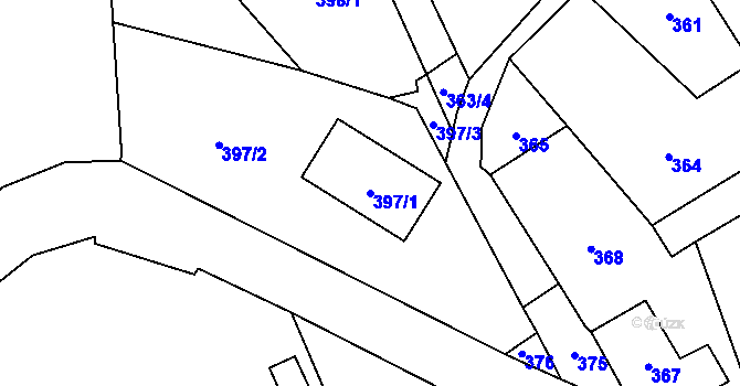 Parcela st. 397/1 v KÚ Rádlo, Katastrální mapa