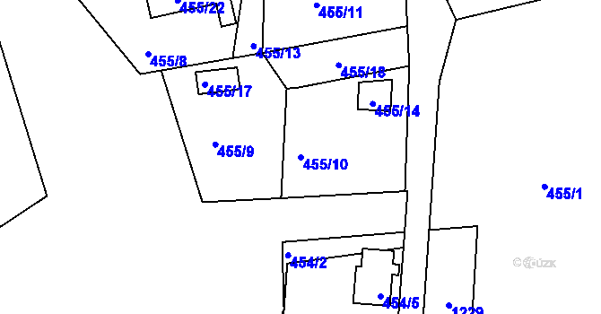 Parcela st. 455/10 v KÚ Rádlo, Katastrální mapa