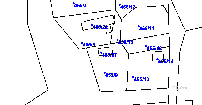 Parcela st. 455/17 v KÚ Rádlo, Katastrální mapa