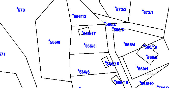 Parcela st. 566/5 v KÚ Rádlo, Katastrální mapa