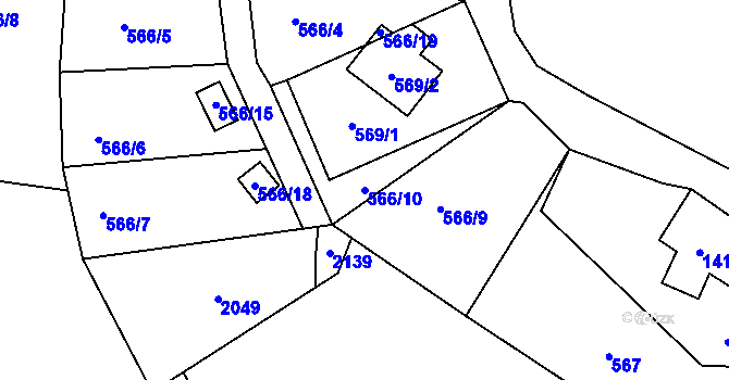 Parcela st. 566/10 v KÚ Rádlo, Katastrální mapa