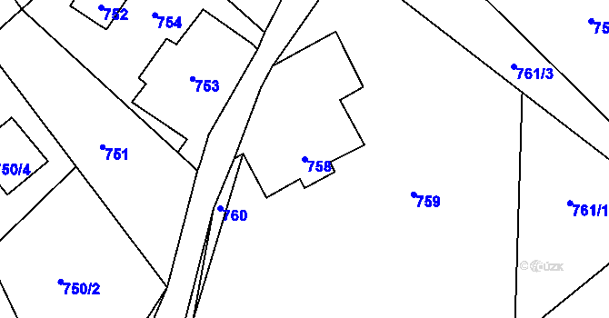 Parcela st. 758 v KÚ Rádlo, Katastrální mapa