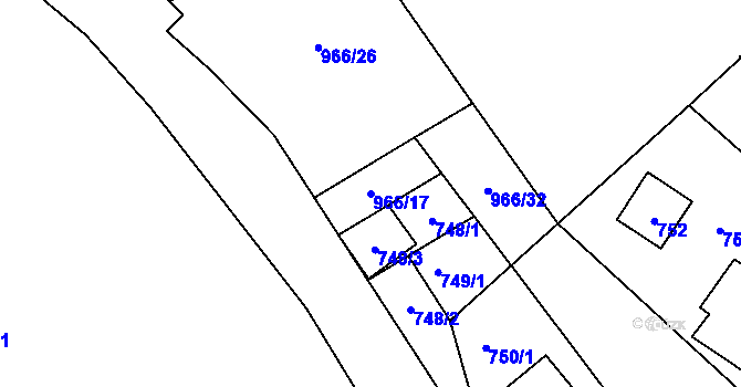 Parcela st. 966/17 v KÚ Rádlo, Katastrální mapa