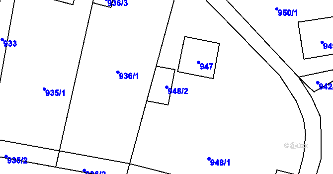 Parcela st. 948/2 v KÚ Rádlo, Katastrální mapa