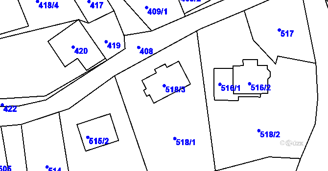 Parcela st. 518/3 v KÚ Rádlo, Katastrální mapa