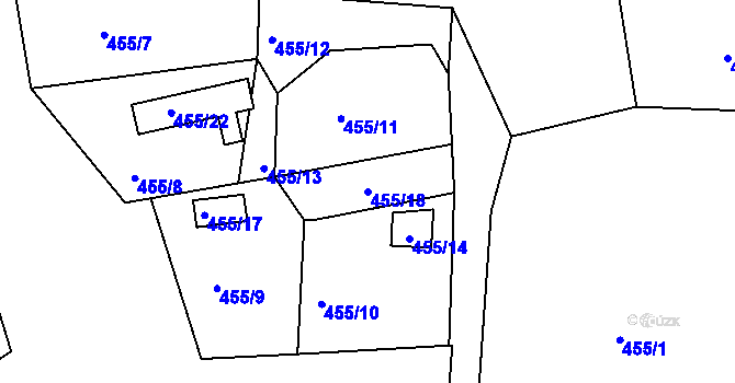 Parcela st. 455/18 v KÚ Rádlo, Katastrální mapa