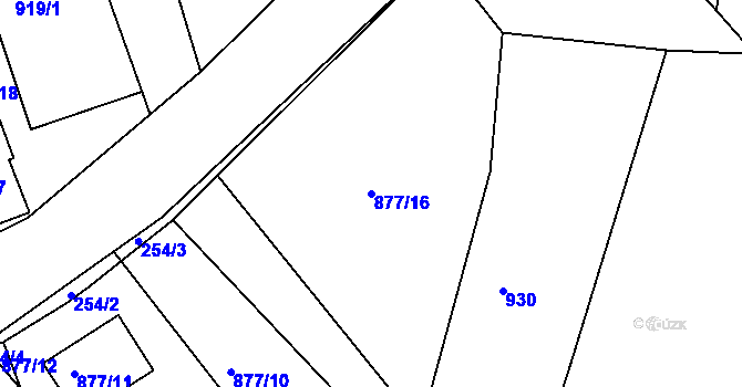 Parcela st. 877/16 v KÚ Rádlo, Katastrální mapa