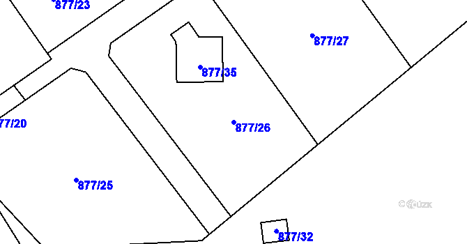 Parcela st. 877/26 v KÚ Rádlo, Katastrální mapa