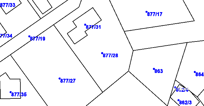 Parcela st. 877/28 v KÚ Rádlo, Katastrální mapa