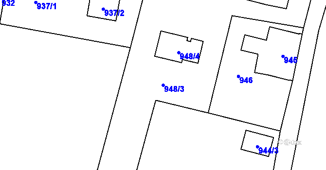 Parcela st. 948/3 v KÚ Rádlo, Katastrální mapa