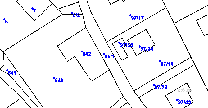 Parcela st. 85/1 v KÚ Rádlo, Katastrální mapa