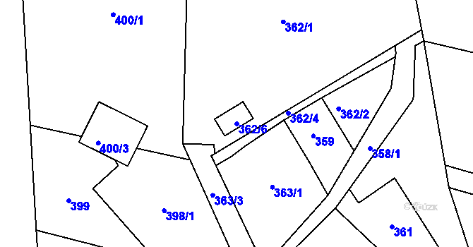 Parcela st. 362/6 v KÚ Rádlo, Katastrální mapa