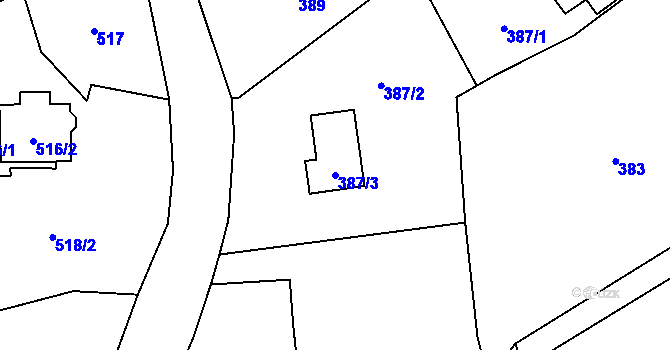Parcela st. 387/3 v KÚ Rádlo, Katastrální mapa