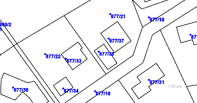 Parcela st. 877/38 v KÚ Rádlo, Katastrální mapa