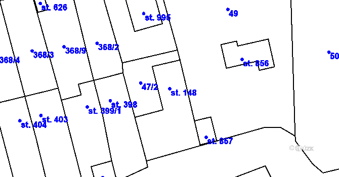 Parcela st. 148 v KÚ Radnice u Rokycan, Katastrální mapa