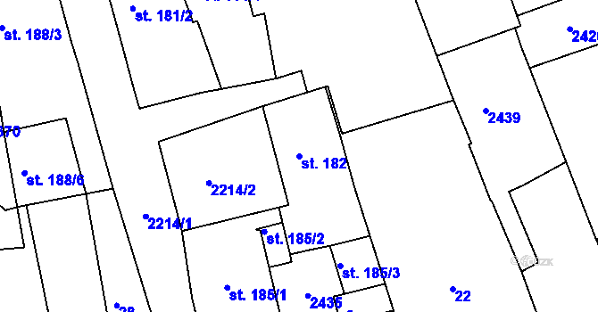 Parcela st. 182 v KÚ Radnice u Rokycan, Katastrální mapa