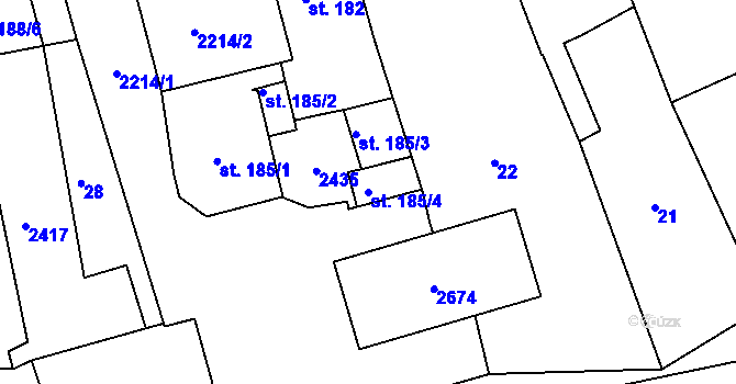 Parcela st. 185/4 v KÚ Radnice u Rokycan, Katastrální mapa