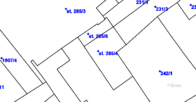 Parcela st. 285/4 v KÚ Radnice u Rokycan, Katastrální mapa