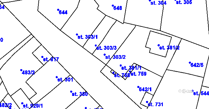 Parcela st. 303/2 v KÚ Radnice u Rokycan, Katastrální mapa