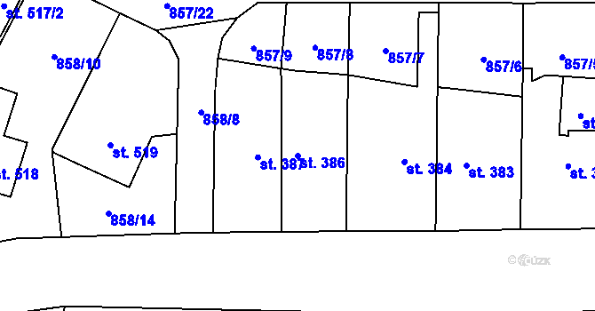 Parcela st. 386 v KÚ Radnice u Rokycan, Katastrální mapa