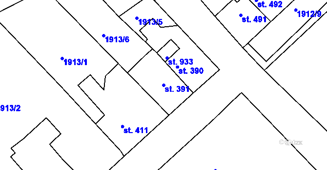 Parcela st. 391 v KÚ Radnice u Rokycan, Katastrální mapa
