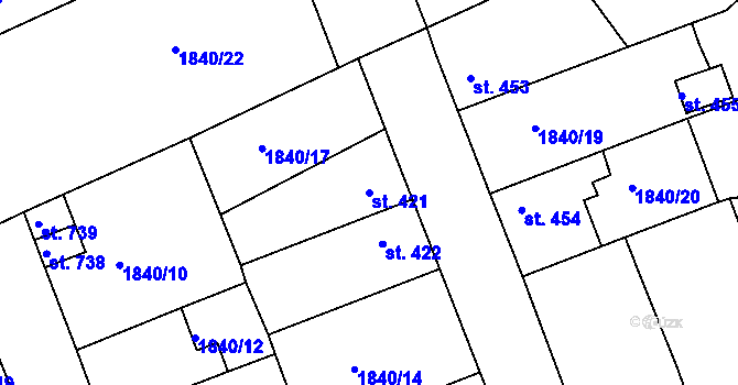 Parcela st. 421 v KÚ Radnice u Rokycan, Katastrální mapa