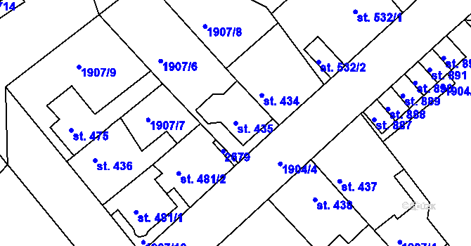 Parcela st. 435 v KÚ Radnice u Rokycan, Katastrální mapa