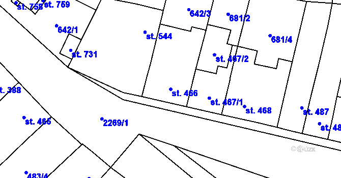 Parcela st. 466 v KÚ Radnice u Rokycan, Katastrální mapa