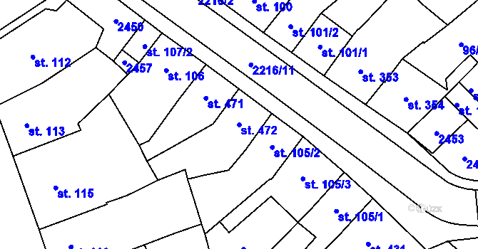 Parcela st. 472 v KÚ Radnice u Rokycan, Katastrální mapa