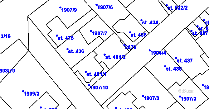 Parcela st. 481/2 v KÚ Radnice u Rokycan, Katastrální mapa