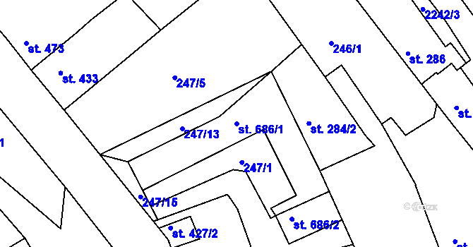 Parcela st. 686/1 v KÚ Radnice u Rokycan, Katastrální mapa