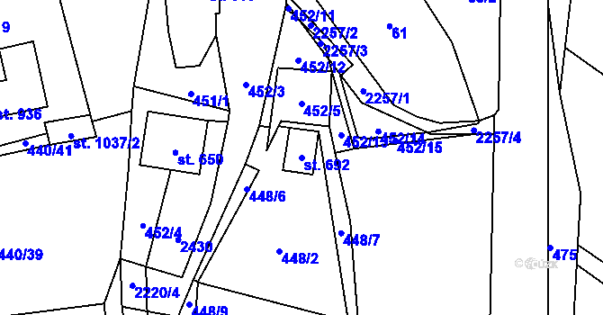 Parcela st. 692 v KÚ Radnice u Rokycan, Katastrální mapa