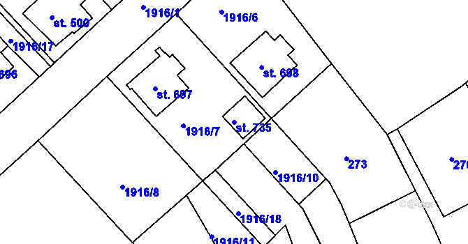 Parcela st. 735 v KÚ Radnice u Rokycan, Katastrální mapa